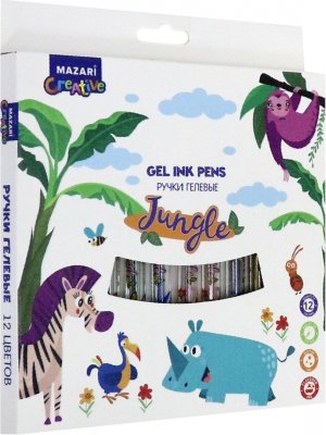 Набор ручек гелевых 12цв с блёстками JUNGLE с ароматизир M-5426-12