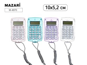Калькулятор 8 разрядов батарейка AG10 в компл пластик 100х52 мм на шнурке 4 цв M-4970