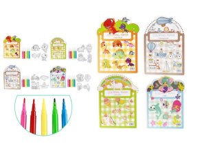 Набор для раскрашивания 4 фигурные картинки фломастеры 5 цветов ассорти 5 дизайнов M-11480