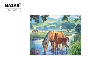 Картина по номерам по дереву ЛОШАДЬ И ЖЕРЕБЕНОК 30*40 M-11017