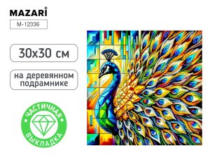 Алмазная мозаика ПАВЛИН 30X30 см частичная выкладка M-12336