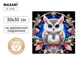 Алмазная мозаика СОВА 30X30 см частичная выкладка M-12340