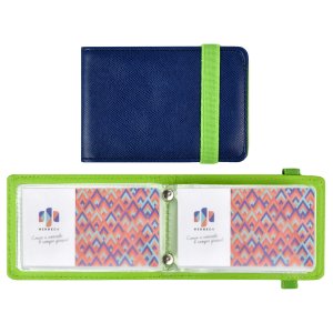 Визитница 12 карманов 110х80мм Змея Синий и Салатовый на клепках ПВХ 45292