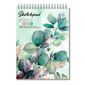 Скетчпад 40л А5+ Зеленые листья 4 вида 67744