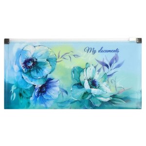 Папка на молнии 26*14см Цветы пластик 65888