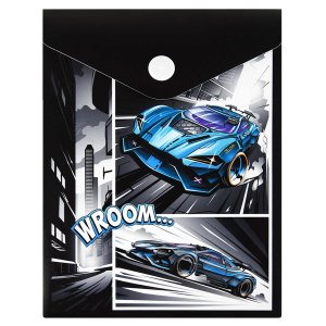 Папка на кнопке А6 пластик Гонки 15.8х11.4см 180мкм 69031