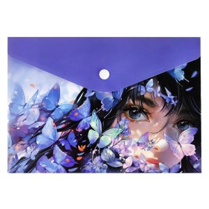 Папка на кнопке А4 пластик Девушка с бабочками 69015