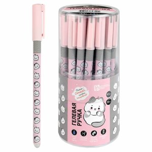 Ручка гелевая стираемая 0,5мм Синяя Котики на розовом 69518