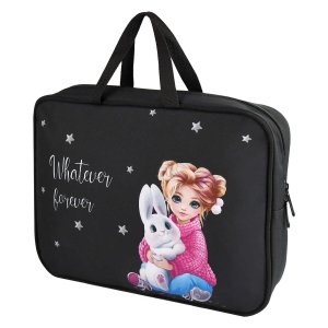 Папка для тетр А4 текстиль ДЕВОЧКА И ЗАЙКА с текст ручками 69317