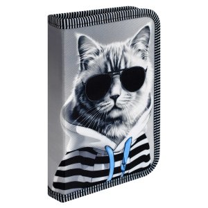 Пенал школьный Феникс+, арт.68909/ 24 КОТ В ХУДИ (без наполнения, 13.3x20x3.5 см, полиэстер, молния,