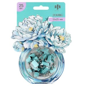 Зажимы канцелярские 15х25мм Пионы 25шт Мятный 71499