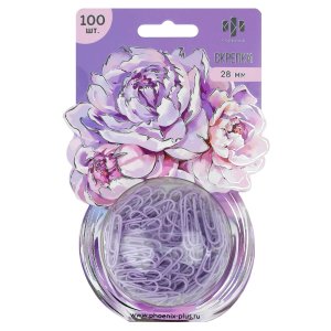 Скрепки 28мм Пионы 100шт Сиреневый 71493