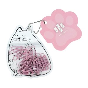 Скрепки 28мм Белый котик 40шт Розовый 71495