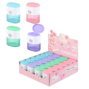Точилка МЕССЕДЖ 24 шт ассорти полистирол полипропилен бирюзовый розовый голуб фиол 72626