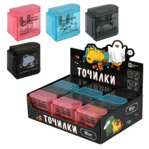 Точилка ГОРОДСКИЕ ИСТОРИИ 12 шт ассорти полистирол голубой розовый черн 72685