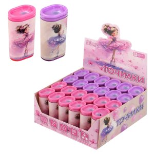 Точилка БАЛЕРИНЫ 24 шт ассорти полистирол розовый сиреневый 1 отверс 72687