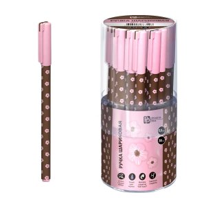 Ручка шар0,5мм Синий ЦВЕТОЧКИ НА КОРИЧНЕВОМ тубус 30 шт 72900