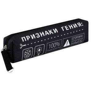 Пенал ФРАЗЫ С ХАРАКТЕРОМ ПРИЗНАКИ ГЕНИЯ 20х4х4.5 см на молнии 72015