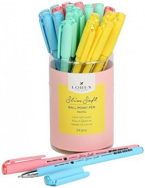 Ручка масляная 0,5мм синяя PASTEL Slim Soft асс кругл корп LXOPSS-PS1