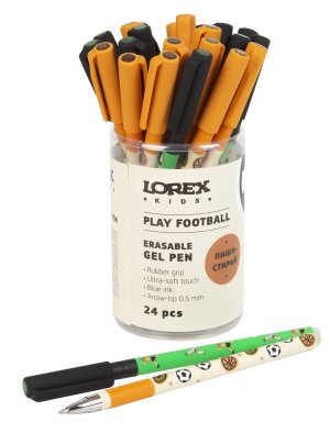 Ручка гелевая стираемая 0,5мм Синяя KIDS PLAY FOOTBALL Slim Soft Grip ultra-soft touch LXKEPSSG-PF