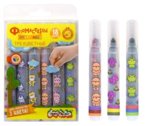 Фломастеры 18цв трехцв утолщ классич трехгран корп легкосмываемые ФТГРКМ06