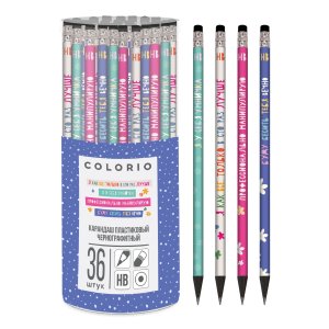 Карандаш чг HB пластиковый с ластиком заточенный Круглый корпус COMB-US2-102PL-PVC36