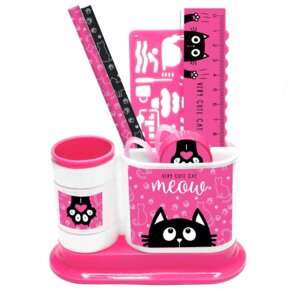 Органайзер канц 4 отд 7 предм ножн 2 кар точилка трафарет линейка подст МИЛЫЙ КОТИК 234-050