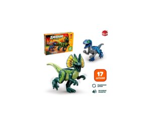 Конструктор Диномир Велоцераптор и тиранозавр 24 детали звуковые эффекты 7761125