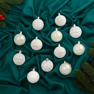 Набор шаров пластик 6см 12шт Мелодия узор треск Белый 9510645