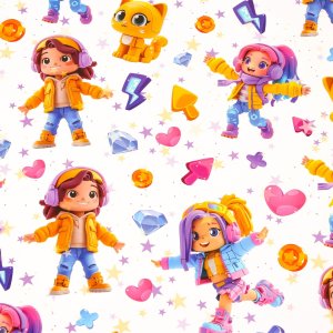 Бумага упаковочная глянц Девушка и котик 70х100см 10385354