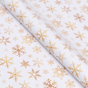 Бумага упаковочная глянц Cнежинки на золотом 68х100см 7447604